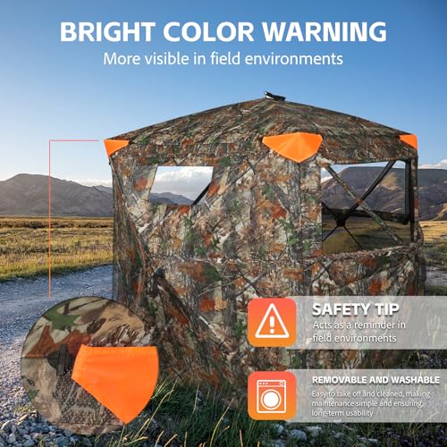 Hunting Blind See Through, Pop Up Ground Deer Blind, Large Door | 270/288/360 Degree See Thru, 1/2/3/4 Person Hunting Camouflage Tent, With/Without floor, Swing/Diamond/Horizontal Door Design - size: 2/3 Person/Double Door, style: 360°/Swing Door