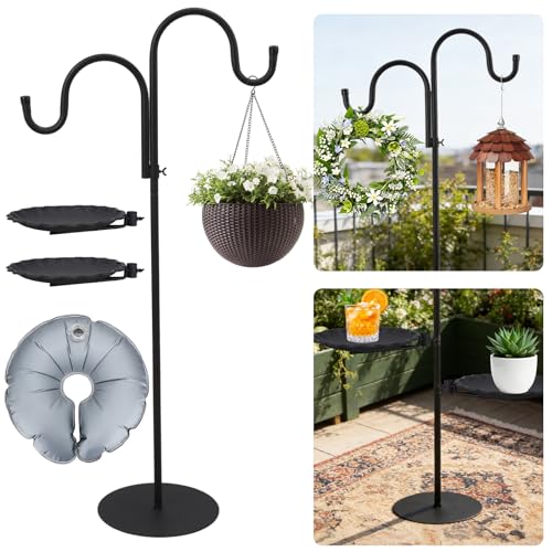 74" Shepherd's Hook Stand Plant，Wind Chime Hanger Stand, Bird Feeder,Waterproof Metal & Adjustable-Height Standing Pole Holder for Lantern and Wreath, Indoor & Outdoor