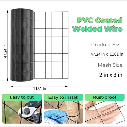 (36 in x 33 ft) Garden PVC Welded Wire Fence, Mesh Size 2 in x 3 in, 16-Gauge Welded Wire Fence, Poultry Protection Animal Fence, Includes Gloves and Pliers - size: 36 inch x 33 ft