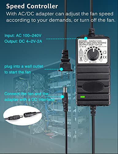 GDSTIME 4X 120mm Fans with Variable Speed Controller 100V-240V AC Powered | 2x2 & 1x4 Installable, Computer Fan with AC Plug, for GPU Mining Rig, Server Rack, DIY Cooling Ventilation Exhaust Projects - size: 4x 120mm fan