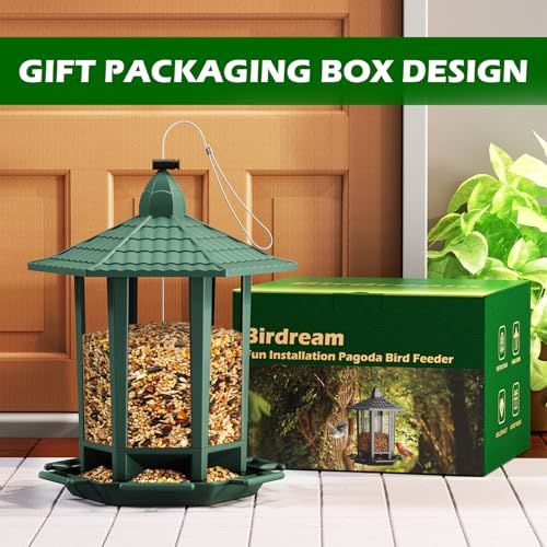 Birdream 2 Pack Bird Feeders for Outdoor Hanging, Retro Pagoda Design Fun Installation Bird Feeder, Attracting Wild Birds Chickadees Goldfinches Cardinals Finches and Sparrows - Green - color: Green, size: 2 PACK