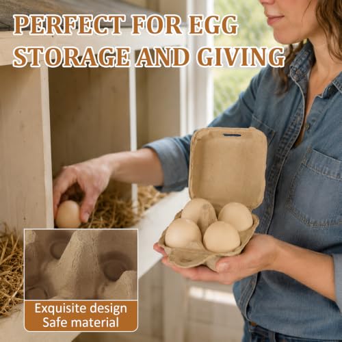 LANIAKEA 50PCS Egg Cartons 4 Count Natural Pulp Egg Carton with Stickers Reusable, Protects, Egg Storage Containers for Kitchen and Easter, Farmers Market