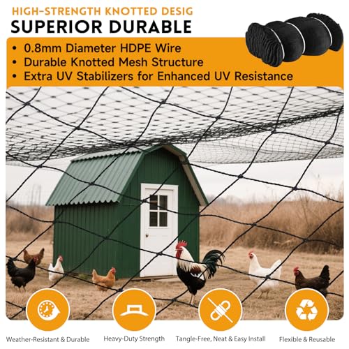 Heavy Duty Bird Netting for Garden with 1" Mesh, 25x25 ft Reinforced HDPE Chicken Netting & Poultry Net, Deer Fence Netting for Protecting Fruit Trees, Vegetables & Plants from Birds & Other Animals - style: 25' x 25' - 1"