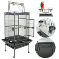 68 inch Iron Bird Cage, Play Top Parrot Cage with Rolling Stand for Parrot Cockatiels Parakeet Cage Macaw Finch Cockatoo Perch Pet House, Black - size: 68 inch