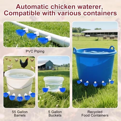 Chicken Waterer Cups, 8 Pack Blue Automatics Chicken Waterer | Professional Poultry Cups Suitable for Chicks, Duck, Turkey and Bunny Various Poultry, Compatible With Various Containers - color: Blue