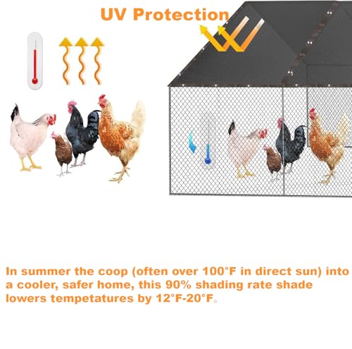 Chicken Coop Sun Shade Net, 90% UV Block 11.5x6.6 FT Heavy Duty Mesh Cloth with Bungee Cords, Easy Install for Poultry Run, Dog Kennel & Garden