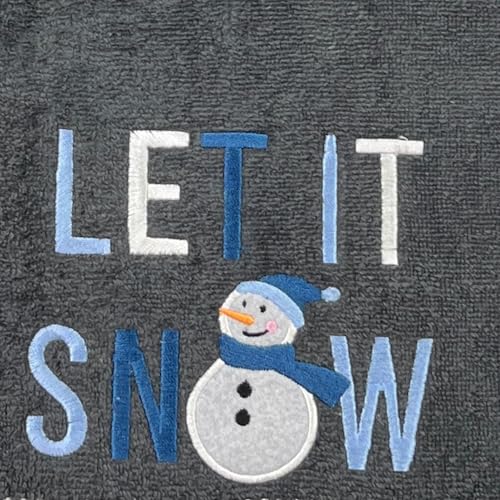 Christmas Bathroom Hand Towels- Set of 2 100% Cotton Dark Gray Winter Embroidered Snowman Let it Snow Design- 16 x 25 Festive Bath & Kitchen Decor - color: Let It Snowman