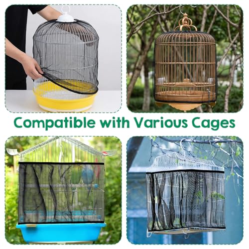 2Pcs Bird Cage Seed Catcher, Adjustable White Bird Cage Net Birdcage Cover Skirt Nylon Mesh Netting, Stretchy Birds Cages Guard for Parrot Parakeet Macaw African Any Cages Cover