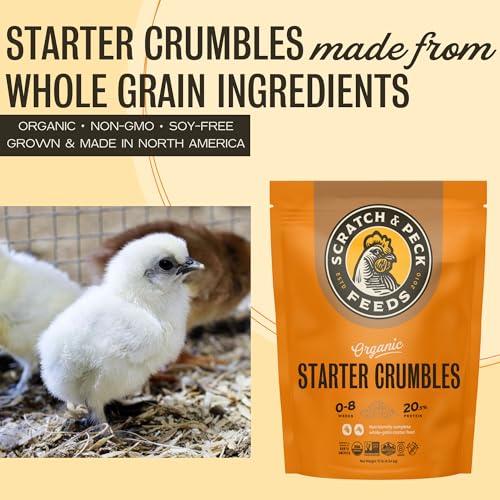 Scratch and Peck Feeds | Starter Crumbles for Chickens & Ducks | 10 lb Pouch, 20.5% Protein, Corn & Soy Free, Certified Organic & Non-GMO Project Verified, Complete Nutrition - size: 10 Pound (Pack of 1), style: Starter