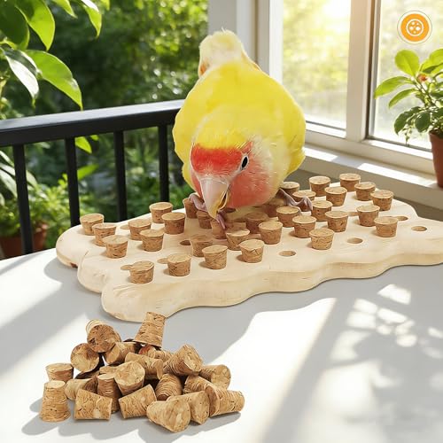 LOS ANDES Parrot Chew Toy with Soft Corks, Wooden Biting Training Toy and Foraging Bird Toys,Bird Cage Accessories, Parakeet Toys - size: Rectangle