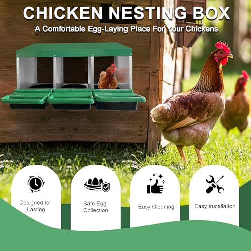 Eggluuz Chicken Nesting Box, 3 Compartments Chickens Egg Laying Nest Boxes for Hens Green - size: 3 Holes