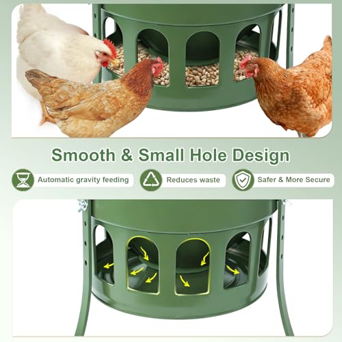 30lbs Metal 12-Port No-Waste Chicken Feeder with Legs | Chicken & Poultry Feeder with Powder-Coated Rust-Proof Finish, Ideal for Chickens Ducks Geese, Backyard Farms, Avocado Green - color: Avocado Green