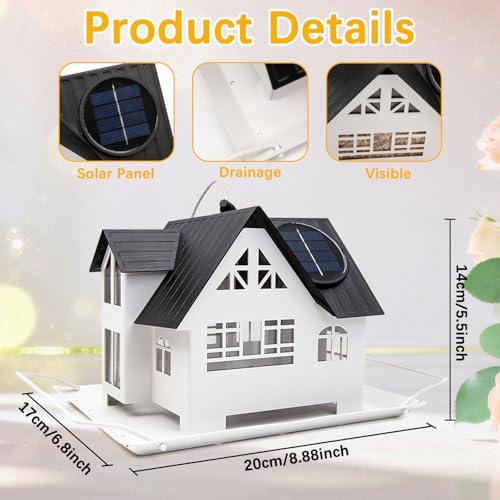 Solar Bird Feeders for Outdoors Hanging, Heavy-Duty All-Metal | House-Shaped Small Birdfeeders with Solar Lights, Charming Garden Decor, Unique Gifts for Bird Lovers, Mom and Grandma(White) - color: White