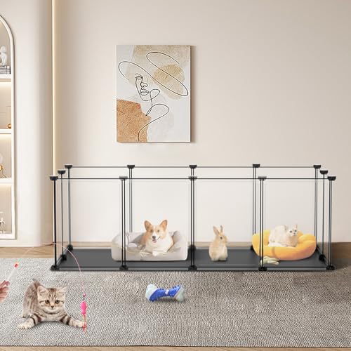 Small Animal Playpen with Waterproof Mat, 12-Piece Translucent Plastic Panels for Indoor and Outdoor Use, DIY Exercise Fence for Kittens, Rabbits, Guinea Pigs, Hedgehogs, and Hamsters - style: 12-Panel Translucent Plastic