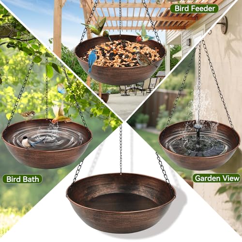 13" Metal Hanging Bird Bath with Chains and Hook | 3" Deep Bowl, 1.4Gal Capacity, 3 Chain Support, Easy Cleaning, Rust Resistant, Birdbath or Bird Feeder Garden Decor