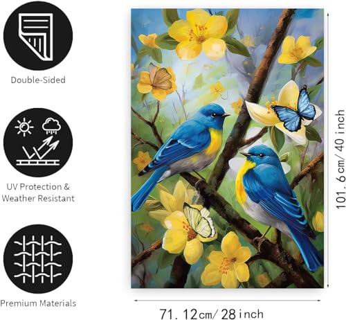 Large Spring Summer House Flags 28x40 Double Sided Bluebird Garden Flag Floral Birds Flag for Outside Porch Yard Outdoor Flower Garden Decor - color: bird