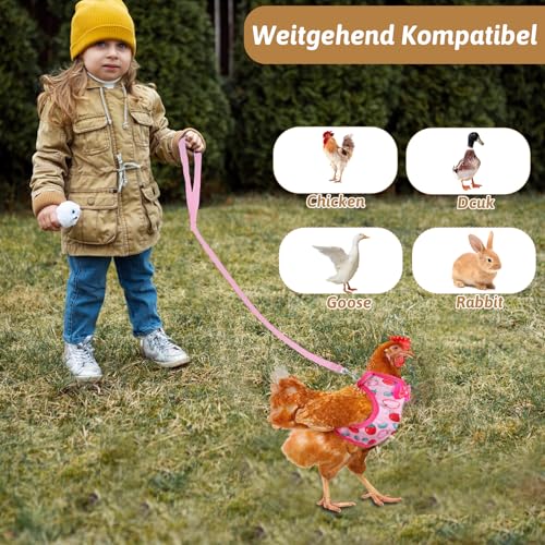 2 Pcs Adjustable Chicken Harness and Leash Set, Comfortable Chicken Vest Elastic Hen Vest with Strawberry Pineapple Print for Small Pets Duck Goose Hen Training Walking Supplies