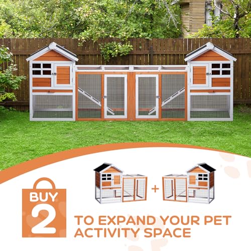 Outvita Rabbit Hutch, Small Wood Chicken Coop, 48" w/Pull-Out Tray | Guinea Pig Cage , Waterproof Asphalt Roof, Chicken Run, Interactive Door for Small Animal Pen Outdoor