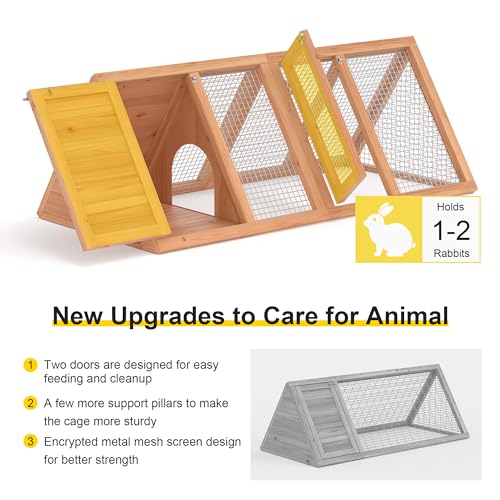 Rabbit Hutch, Small A-Frame Chicken Coop Outdoor w/ 2 Door & Run Cage(Wood) | Wooden Triangle Quail Hutch w/ Ventilating Wire Poultry Hutch for Small Animal Quail Cage Backyard - color: Wood