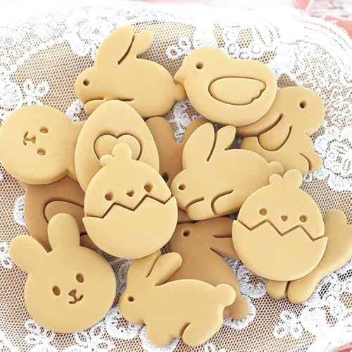 8pcs Mini Easter Cookie Cutters, Bunny, Egg & Chick Shapes | One-Touch Raised Design Easter Cookie Stamps for DIY Baking, Decorating, and Party Fun