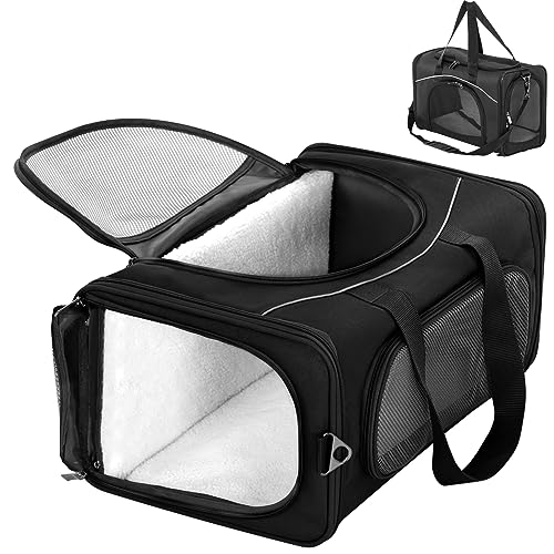 Petsfit Two-Way Placement Pet Carrier Airline Approved, Cat Carriers for Kittens, Puppies,Rabbit,Hamsters, Washable,Black - color: Black, size: 19.0"L x 9.5"W x 12.0"H