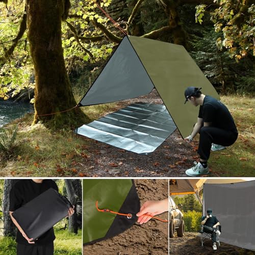 2 Pack Heavy Duty Waterproof Emergency Thermal Tarp, Insulated Survival Blanket for Outdoor Camping, Hiking, and Emergency Shelter, Green - color: Green 83''x59'',2 Packs