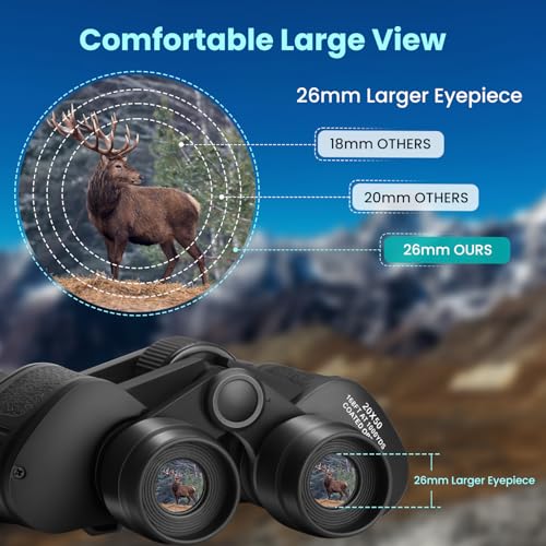 20x50 High Powered Binoculars for Adults, Waterproof Compact Binoculars with Low Light Vision Easy Focus for Bird Watching Hunting Travel Stargazing Cruise with Carrying Bag