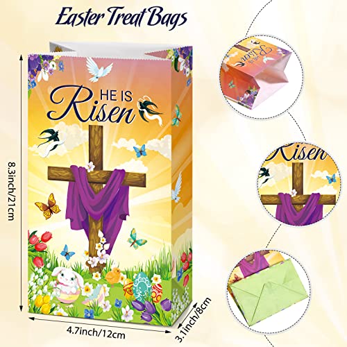 Gersoniel 28 Pack Easter He Is Risen Party Treat Bags Religious Easter Goodie Bags Paper Christian Candy Cookie Popcorn Pouch for Spring Theme Bible Church Egg Hunt Party Favors Supplies