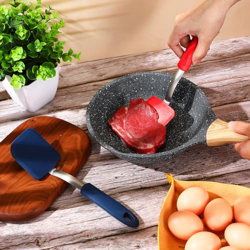 2 Pcs Mini Silicone Cookie Brownie Spatula,Solid Flat,Red,Blue | Flexible Kitchen Small Silicone Turner,for Nonstick Cookware, Heat Resistant, No Scratch ,Kitchen Spatula Set for Egg - color: Red,Blue