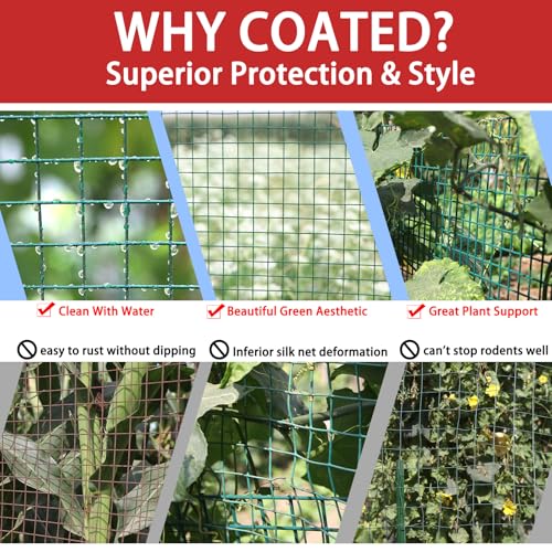 Hardware Cloth 1/2inx48inx100ft, Chicken Wire Fencing Vinyl PVC Coated Welded Wire Mesh Animal Coop Garden Plant for Rabbit Snake Rodents Foxes Groundhogs Poultry Netting Cage Farm Protection - color: Green, size: 1/2in 48in×100ft