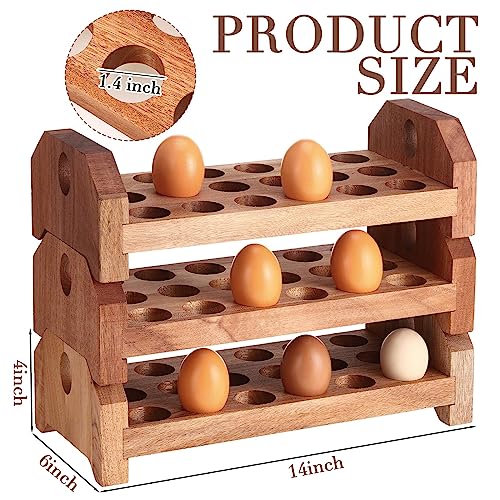 Patelai 3 Tier 54-hole Wooden Egg Holder Countertop Stackable Egg Storage Trays Organizer Eggs Container Rack for Rustic Home Kitchen Easter Decoration