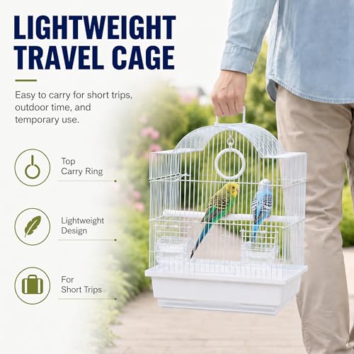 Portable Small Bird Cage – Travel-Friendly Metal Cage for Parakeets, Lovebirds, Finches & Canaries, Lightweight, Easy to Clean, Quick Assembly