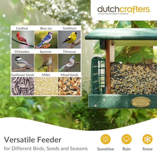 DutchCrafters Poly Hopper Bird Feeder with Suet Holder, Large Suet Feeder for Birds, Outdoor Hanging - Amish American Made (Turf Green & Cedar) - color: Turf Green & Cedar