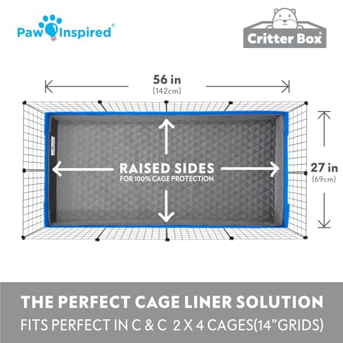 Paw Inspired Critter Box Cage Liner, Raised Sides, C&C 2x4 Size | Washable Fleece Bedding for Guinea Pigs Rabbits, Hamsters, Small Animals, Edge Protected Pee Pads - size: C&C 2x4 (14" Grids)