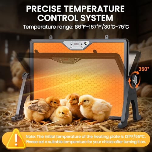 Chicken Coop Heater Brooder Plate, 180W Dual-Heating Chicken Heater | Thermostat | Cycle Mode | Light, Remote Control Chick Heater for Coop, Adjustable Chicken Warmer for Poultry, UL-Compliant - color: Black