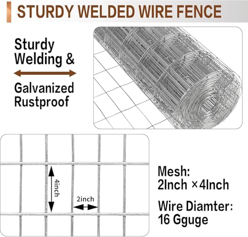 Tongmo 4 ft x 50 ft Galvanized Welded Chicken Wire Fence, 16GA Garden Chicken Wire Fence Roll, Mesh Size 2" x 4"Hardware Cloth, Ideal for Yard Protection and Poultry Netting - color: Galvanized, size: 4ft*50ft