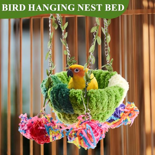 Bird Nest,1 PCS Parrot Hanging Swing Hammock Parrot Breeding Nest Bed Bird Cage House for Budgies Parakeets Cockatiels Lovebirds Conures with A Cleaning Brush(Green)