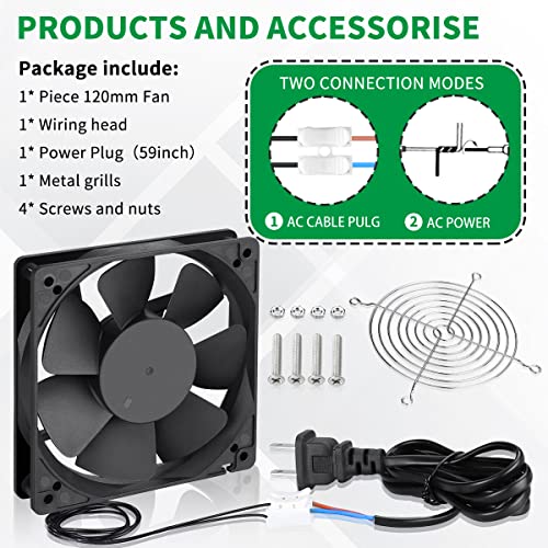 120mm EC Cooling Fan, 110V-240V AC Ball Bearing | Brushless motor, 25mm slim profile, AC plug. Ideal for DIY mini boxes, electronics cabinet exhaust, plant ventilation - style: 120mm x 25mm