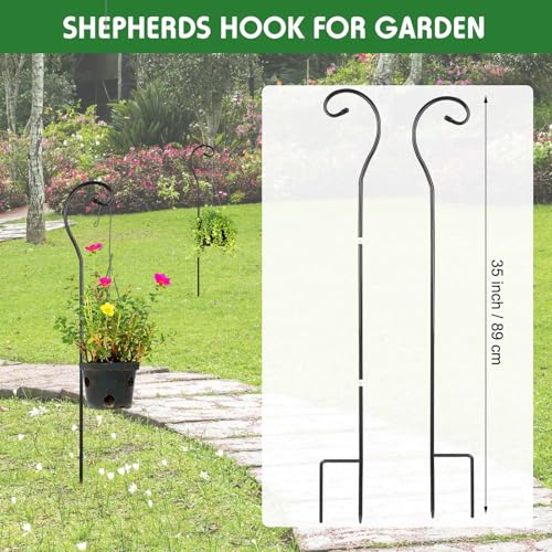Hicarer 12 Pcs Shepherds Hooks for Outdoor 35 Inch 1/3 Bird Feeder Pole Rust Resistant Steel Shepard Hooks for Wedding Garden Bird Feeders Hanging Lanterns Solar Outdoor Lights - size: 35 Inch