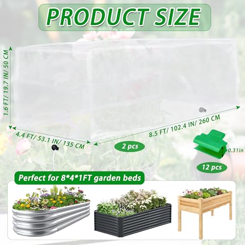 Garden Netting for Raised Beds, Plant Covers Garden Protection Bird Netting | 8x4FT Raised Garden Bed Cover, Ultra Fine Mesh Netting Pest Barrier for Vegetables Fruits Crops, with Drawstring & Clip, 2PCS - size: 8x4x1FT