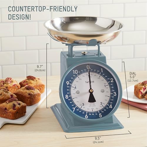 Taylor Mechanical Kitchen Weighing Food Scale with Bowl, Weighs up to 11lbs, Measures in Grams and Ounces, Food Scales for Kitchen, Storm Blue - color: Storm Blue, size: Mini