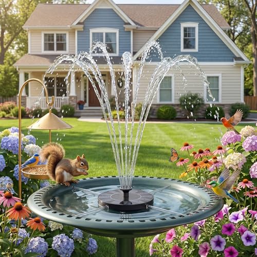 AMZtime Solar Fountain, 2026 Upgraded Solar Water Fountain with 6 Nozzles | Freestanding Solar Bird Bath Fountains Perfectly for Garden, Ponds, Pools, Fish Tank and Patio Decor - size: 1W