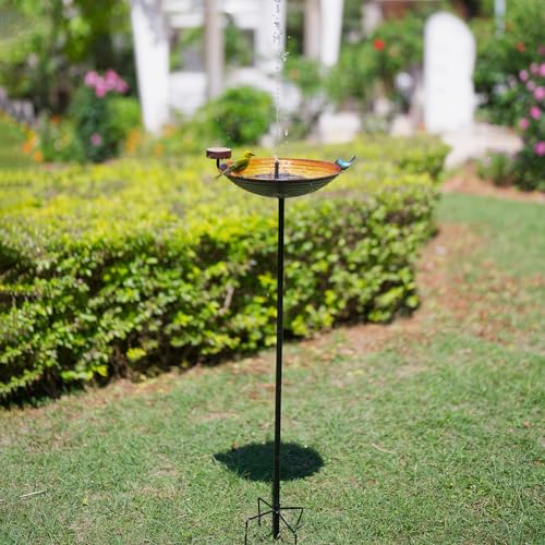 Metal Bird Baths for Outdoors | 39" H Birdbath with 13 Inch Bowl, Hummingbird Bird Bath & Bird Feeder for Outside Garden Patio Yard Lawn Decor，Yellow - color: Orange