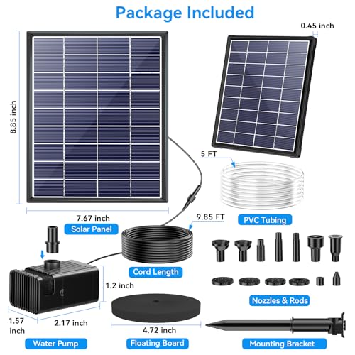 6.5W Solar Fountain Pump for Bird Bath Built-in 3000mAh Battery Backup, DIY Solar Water Fountain with Double-Layer Nozzles & Dry-Run Protection 5Ft Tubing for Ponds, Bird Bath, Water Features - size: 6.5W Fountain