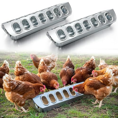 Potchen 2 Pcs Slide-top Poultry Feeder Durable Galvanized Metal Chicken Feeder Trough with Removable Top Trough Multi-Hole Tray for Pigeon Quails Duckling Birds Duck Chicken(12 Inch) - size: 12 Inch