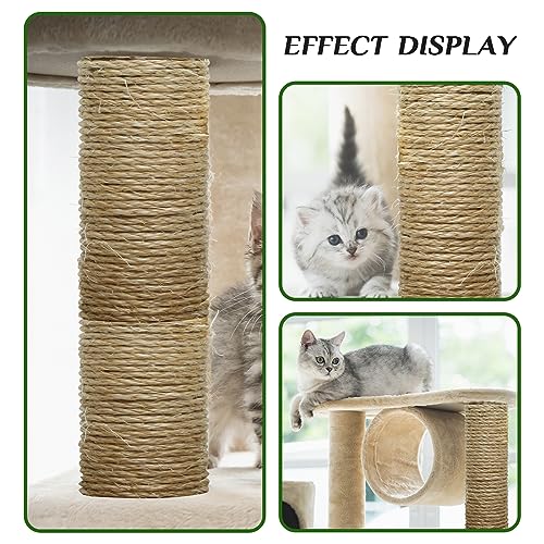 1/6 Inch Natural Sisal Rope, 164-Feet, 50m, for Cat Scratching Post, Tower, DIY Hemp Twine, Replacement, Sisal Fiber, Biodegradable, 4mm Diameter - color: Natural, size: 1/6 inch by 164 feet
