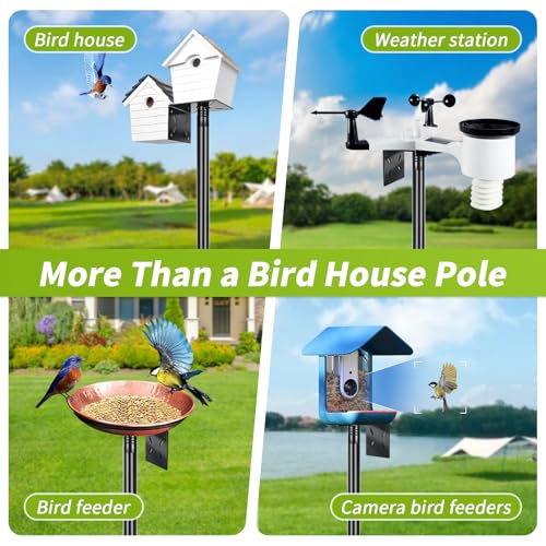 Bird House Pole, 80 Inch Bird Feeder Pole Stand with 1-Inch Dia Heavy Duty Birdhouse Pole Mount Kit for Outdoors Smart Birdhouse, Weather Station