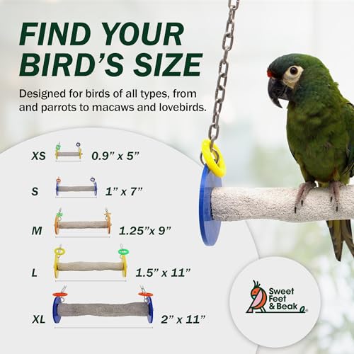 Sweet Feet and Beak Roll Bird Swing, Large, Outdoor Pedicure Perch, Blue | Ceiling Mount, 11" Outdoor Bird Perch with Break Plastic Ends and Rings, Feet and Muscle Stimulation, Available in 5 Sizes - color: Blue, size: 10.5" Large