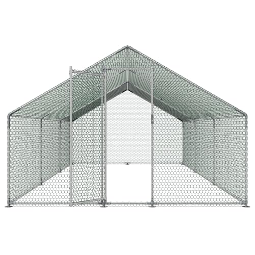 VEVOR Large Metal Chicken Coop, 19.7x9.8x6.5ft Walk-in Chicken Runs for Yard with Cover, Spire Roof Hen House with Security Lock for Outdoor and Backyard, Farm, Duck Rabbit Cage Poultry Pen - size: 236.2"L x 118.1"W x 66.7"H