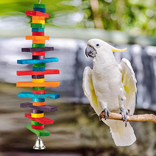 MEWTOGO 2Pcs Bird Toys, Parrot Toys with Multicolored Natural Wooden Blocks | Bird Chewing Sticks Toys, for Conures Parakeets Cockatiels Lovebirds African Grey Macaws Amazon Parrots Gift